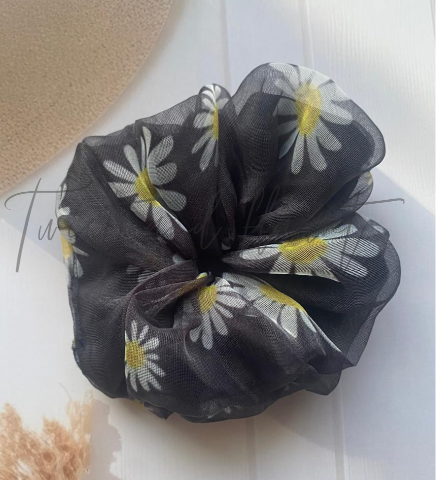 Black Organza Double Layer Scrunchie