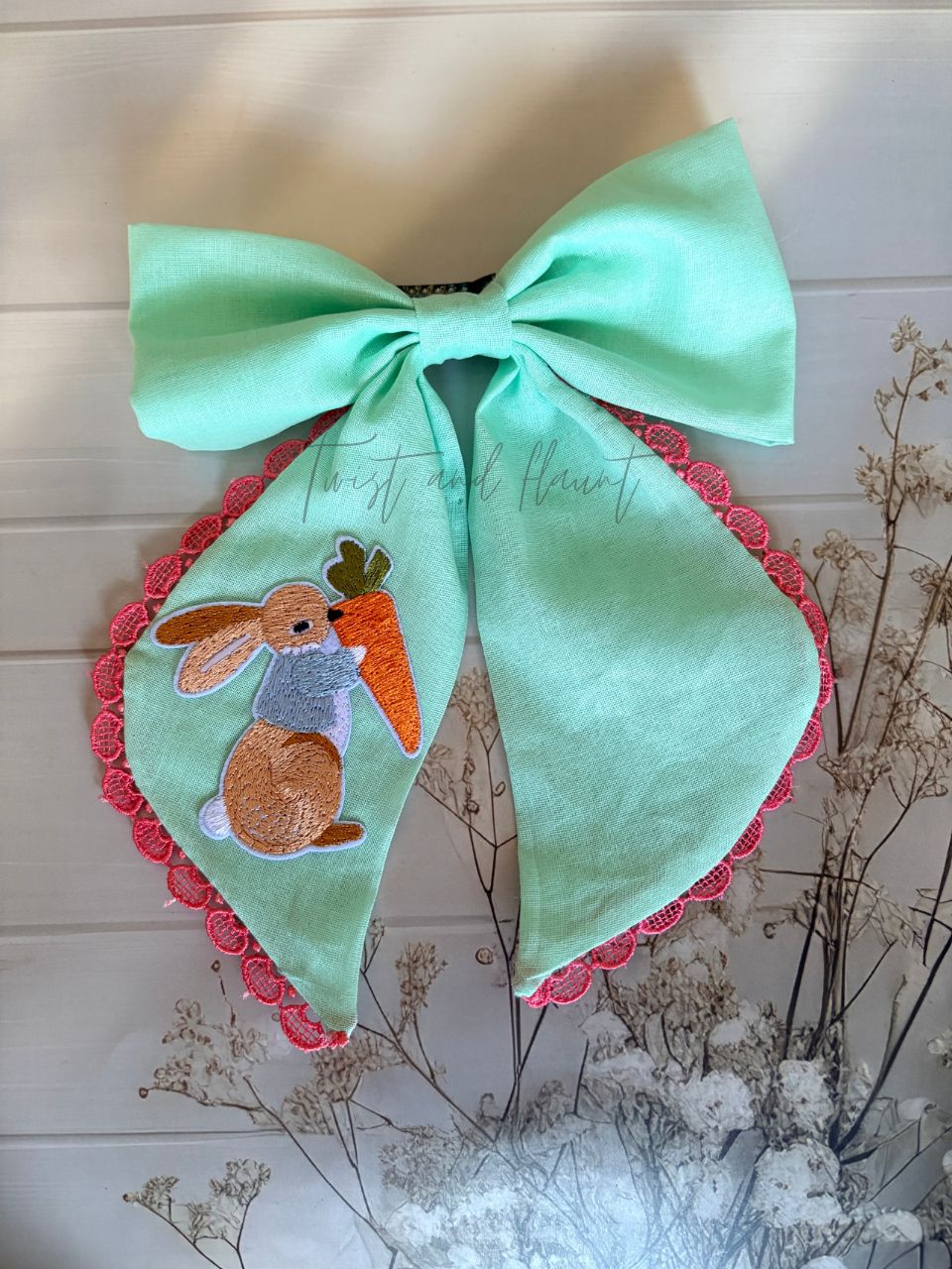 Mint Sprinkle Embroidered Bow Clip