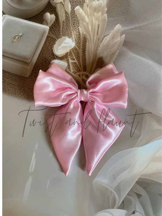 Baby Pink Simply Satin Double Layer Bow Clips.
