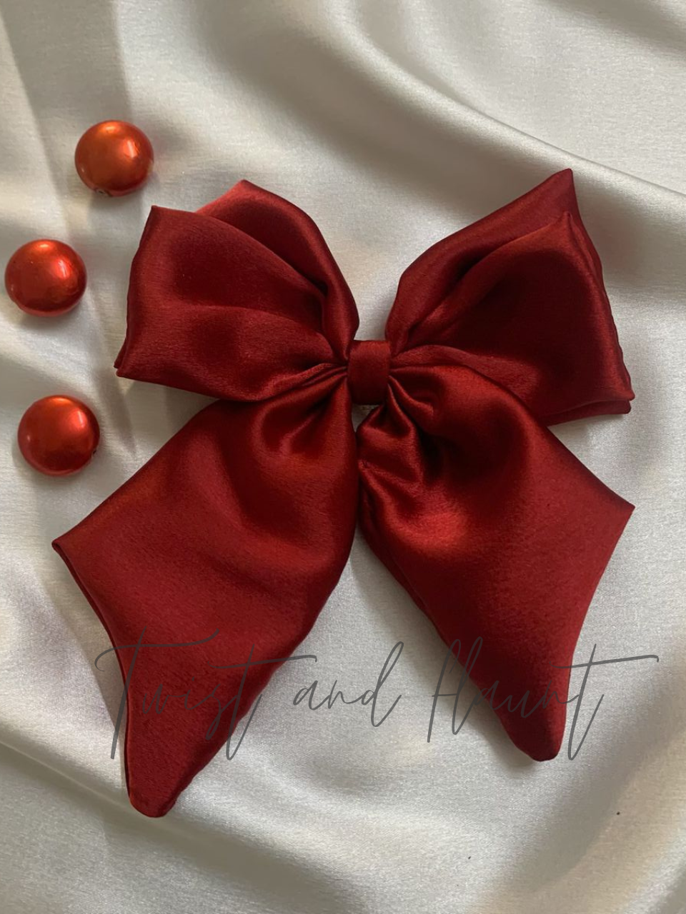 Berry Red Simply Satin Double Layer Bow Clip