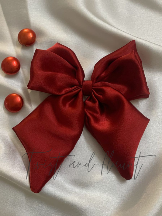 Berry Red Simply Satin Double Layer Bow Clip