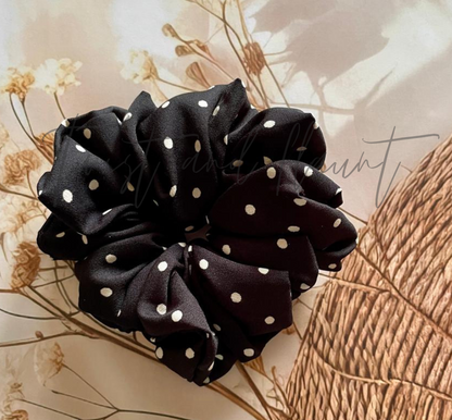 Black Crepe With White Polkadots Scrunchies