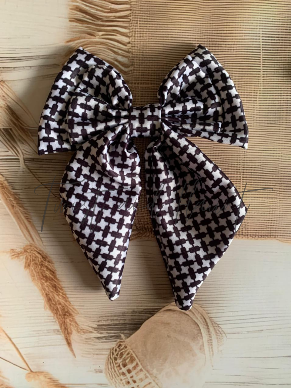 Black and White Checkered Double Layer Bow Clip