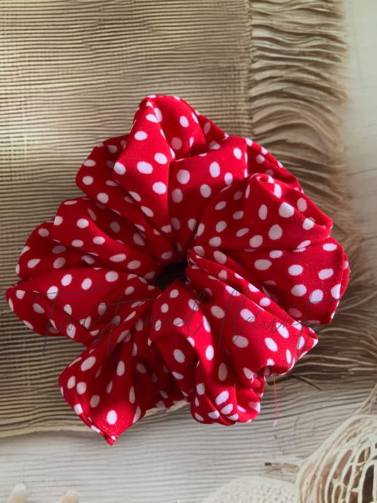 Cherry Polka Puff Georgette Scrunchies