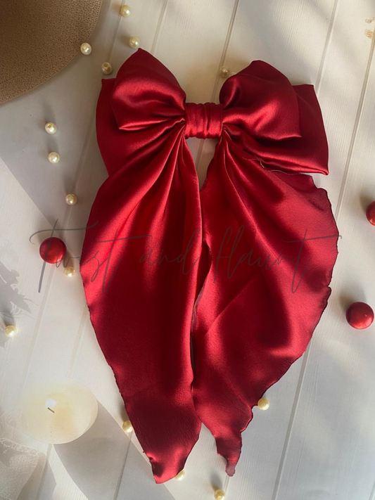 Cincinnati Red Simply Satin Long Bow Tail Clip