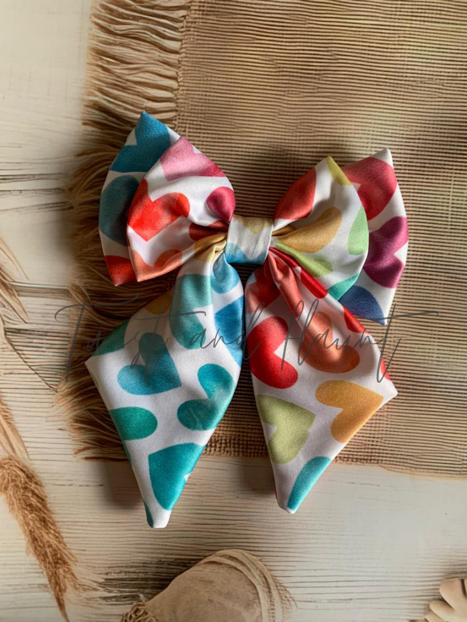Colorful Heart pattern Satin Double Layer Bow Clip