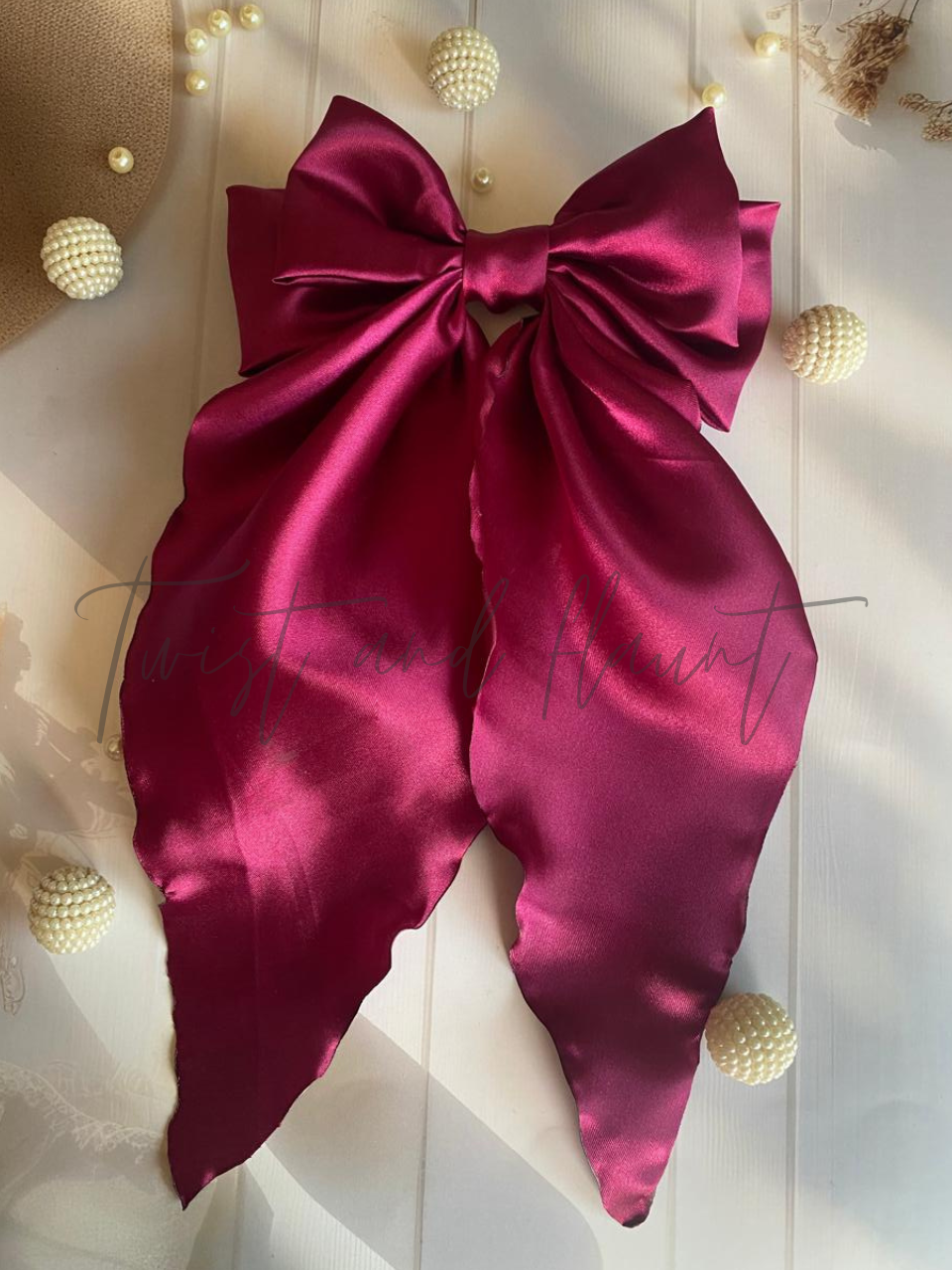 Dark Magenta Purple Simply Satin Long Bow Tail Clip