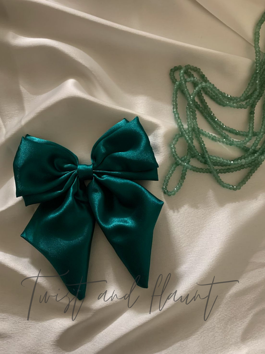 Forest Green Simply Satin Double Layer Bow Clip