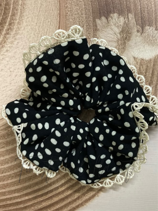 Midnight Dots Georgette Lace Scrunchies.
