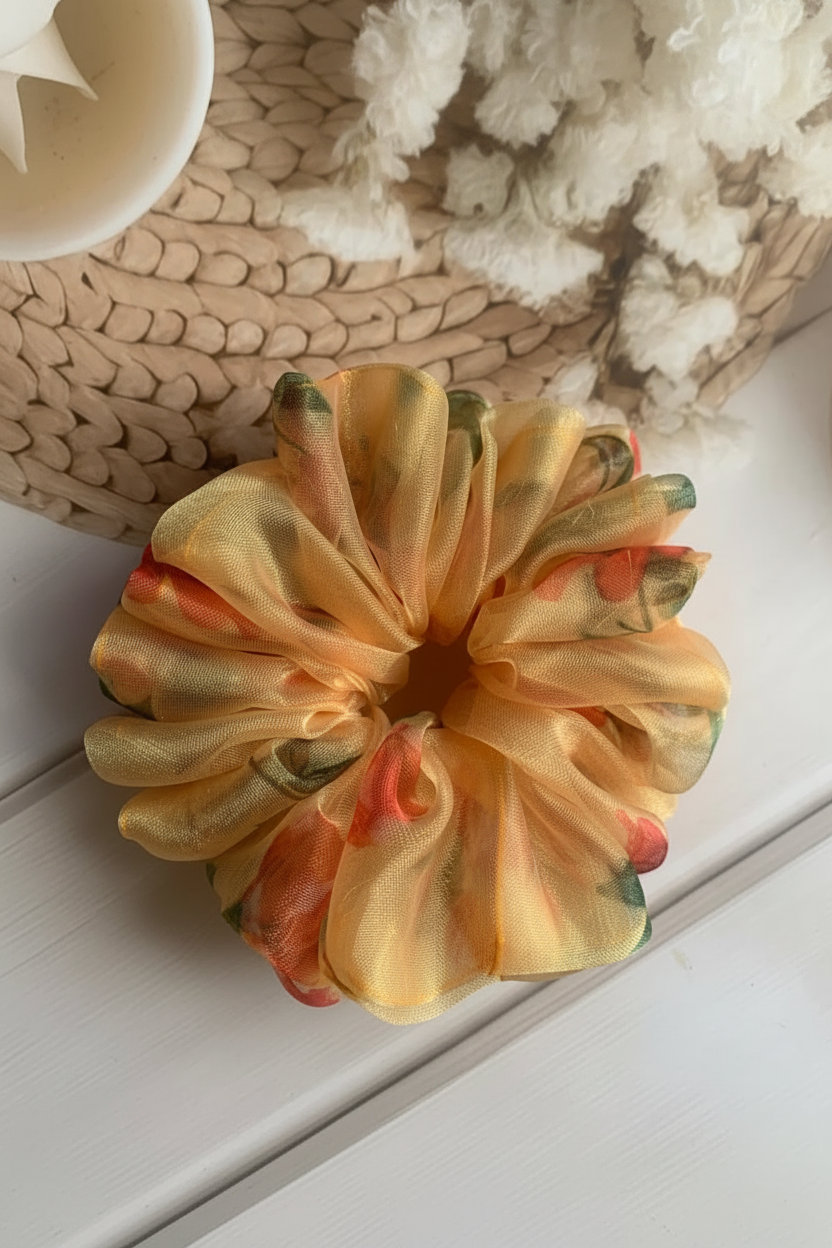 Amber Bloom Organza Scrunchies