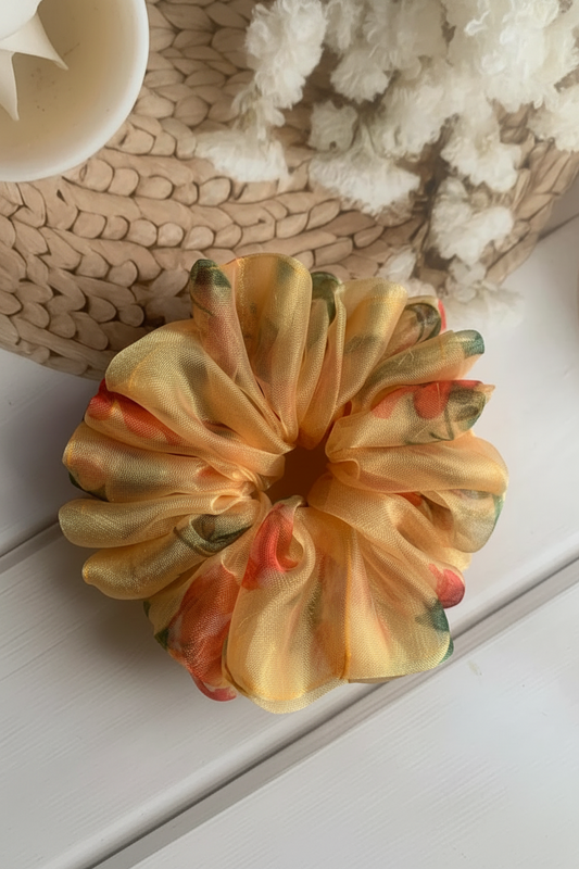 Amber Bloom Organza Scrunchies
