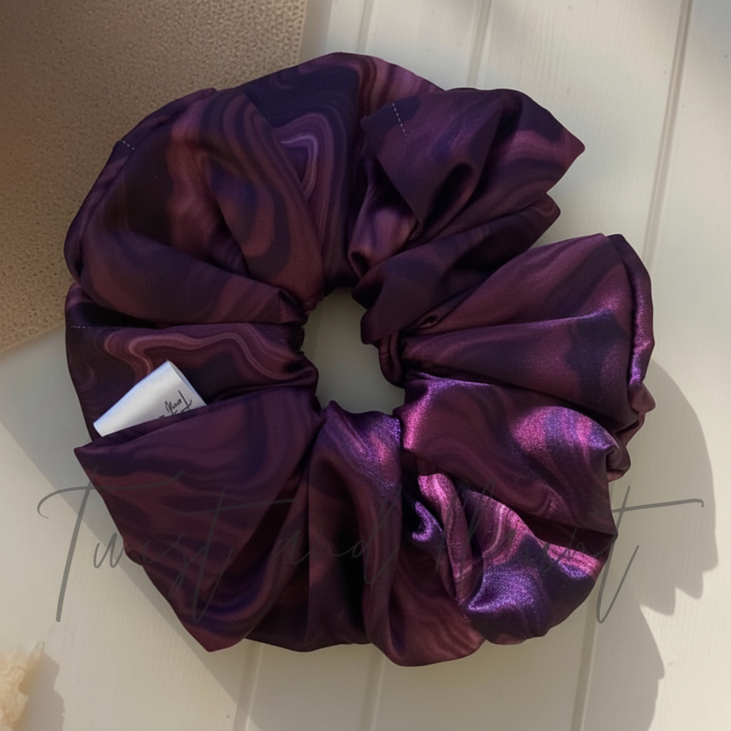 Plum Marble Pattern Printed Satin Scrunchie