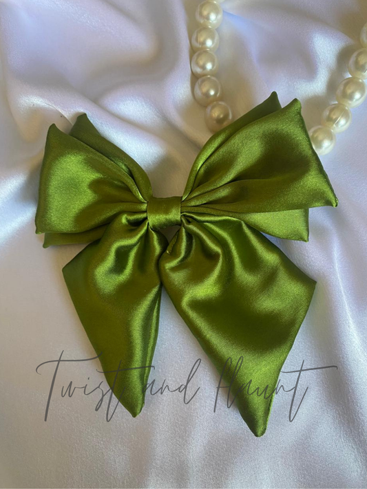 Pickle Green Double Layer Bow Clips