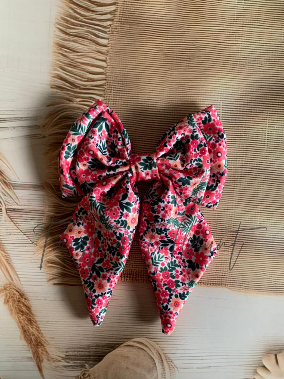 Pink Small Floral Pattern Double Layer Bow Clip