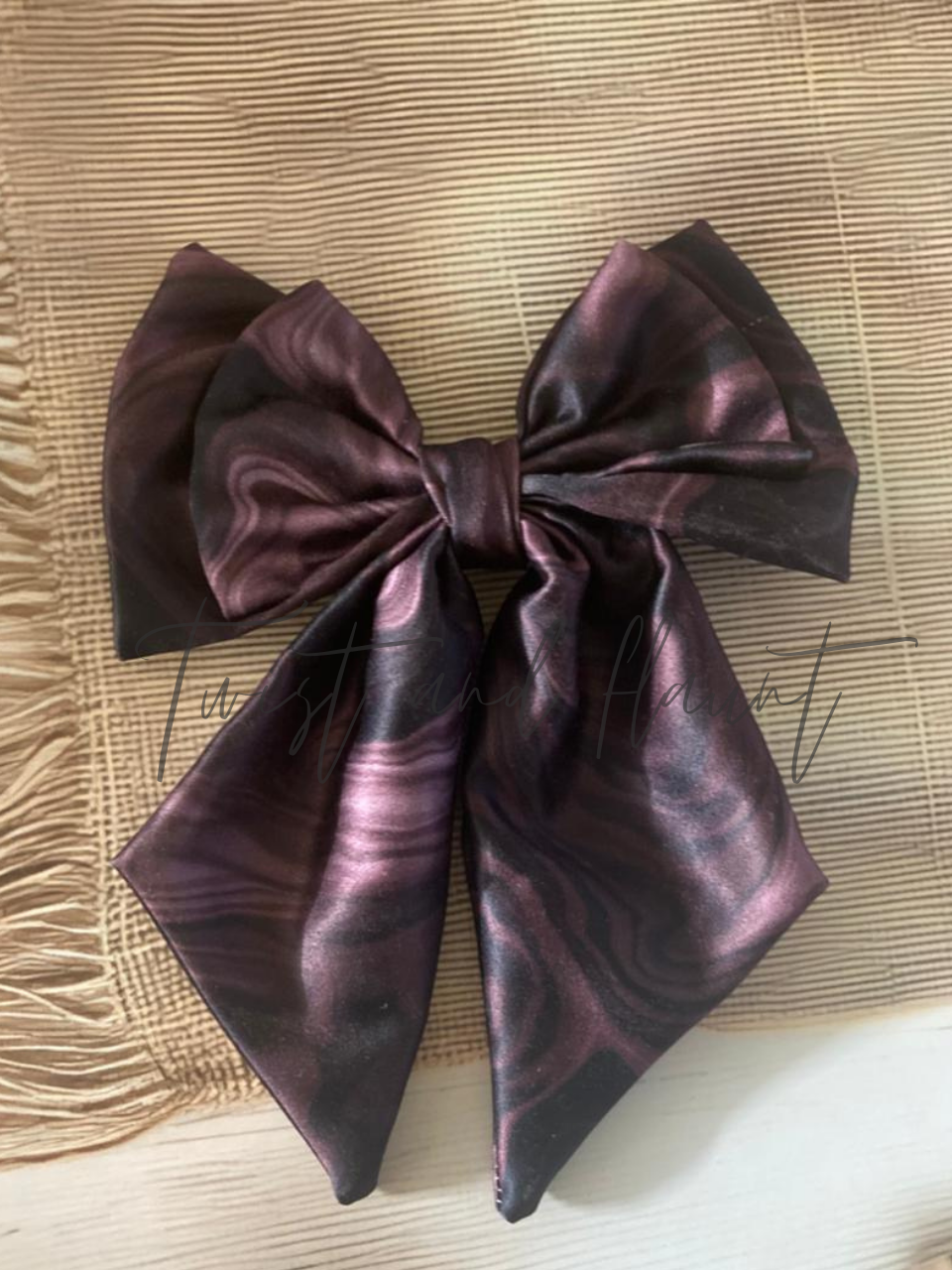 Plum Coloured with a Marbled Pattern Double Layer Bow Clip.