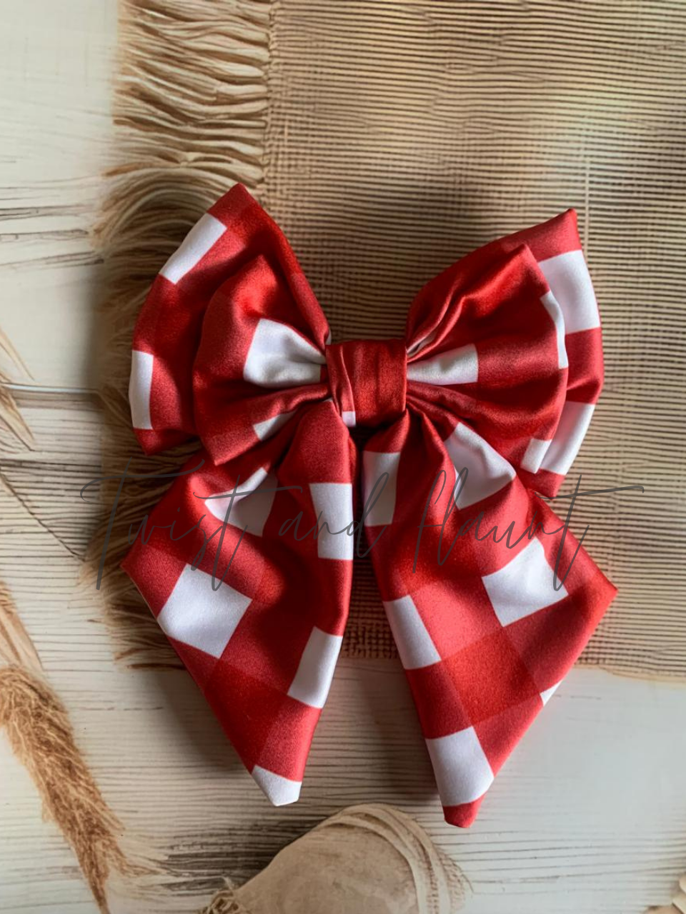 Red and White Checkered Double Layer Bow Clip