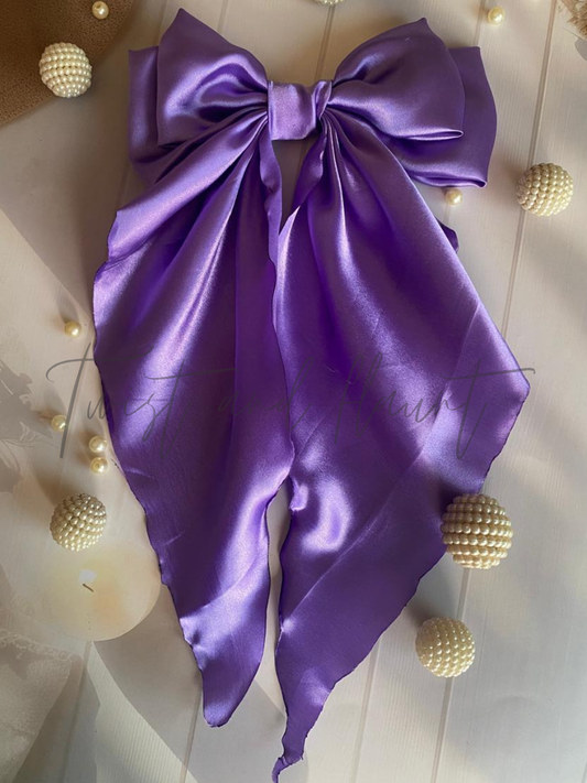 Regal Violet Simply Satin Long Bow Tail Clip