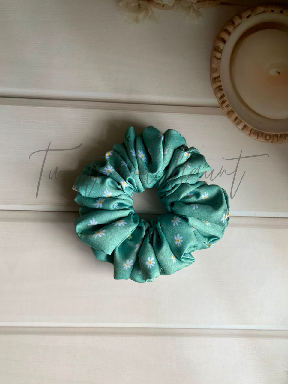 Sage Flora Printed Satin Scrunchies