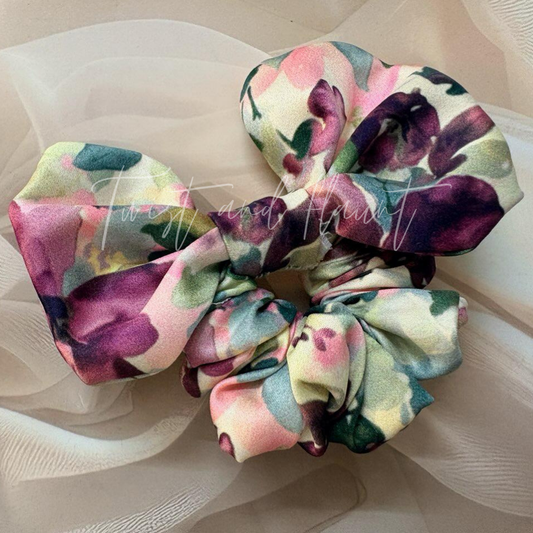 Satin With Floral Pattern Printed Bow Scrunchies