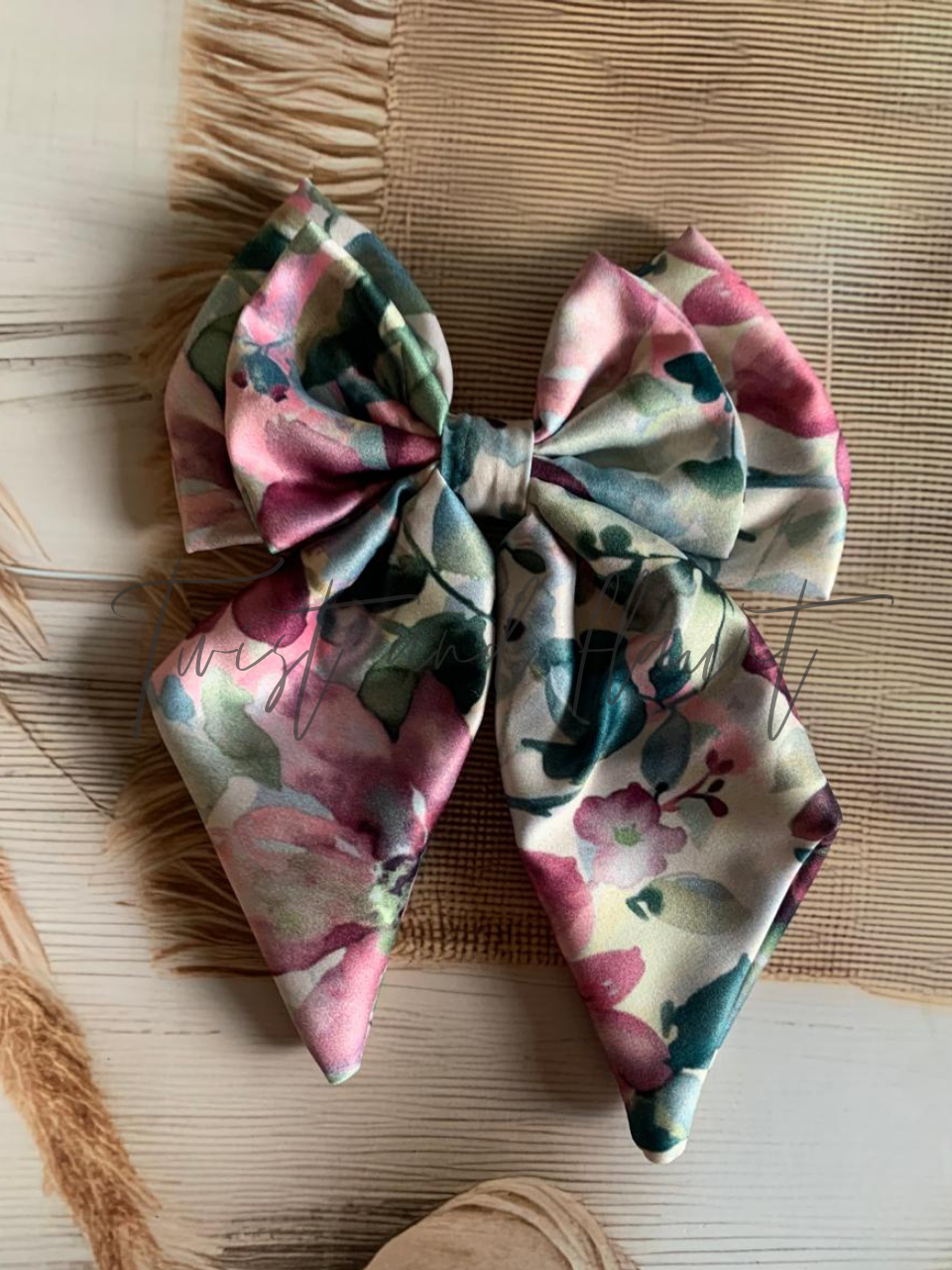 Satin With Floral pattern Double Layer Bow Clip