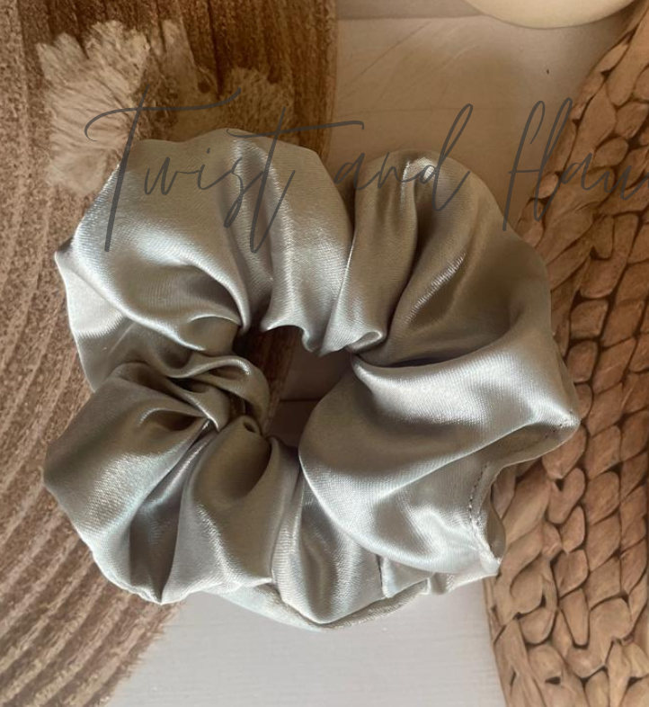 Silver Gray Simply Satin Scrunchie