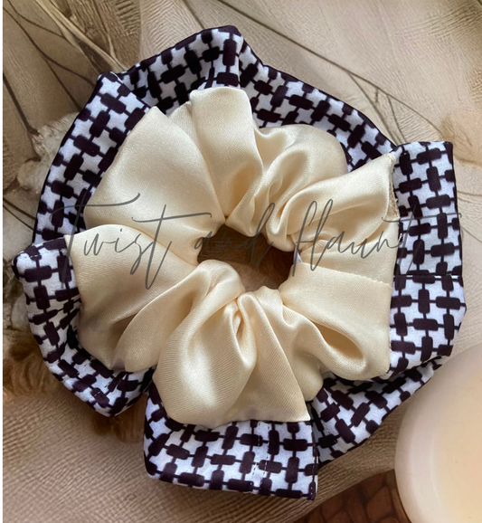 Checker Bloom Ivory Satin Scrunchies