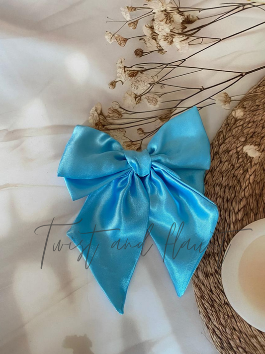 Sky Blue Double Layer Bow Clips