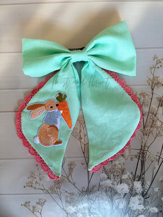 Mint Sprinkle Embroidered Bow Clip